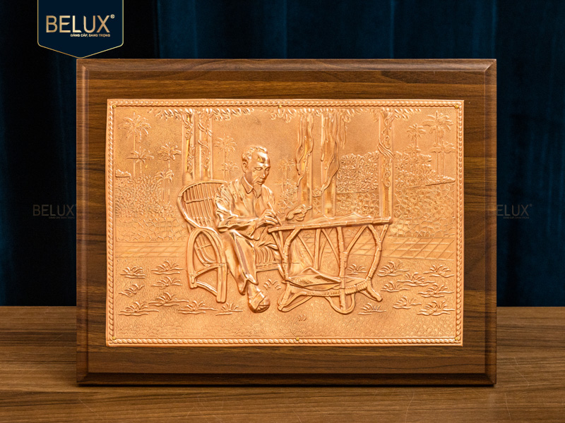 Tranh Bác Hồ bằng đồng đỏ 31x24cm